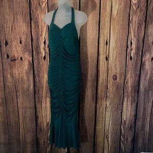 Elegant Green Halter Dress, Small, 4F-110D051